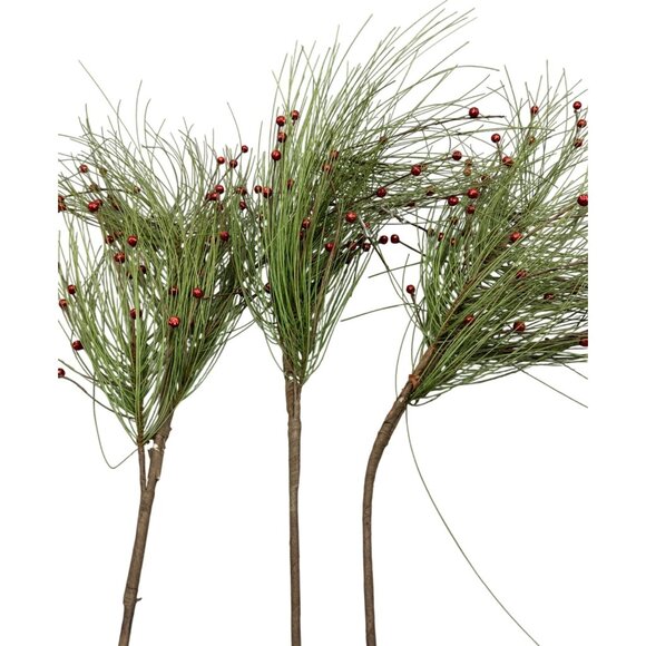 set 3 Artificial Pine green Branches Red Berries Christmas red shine balls 34" - Picture 1 of 8